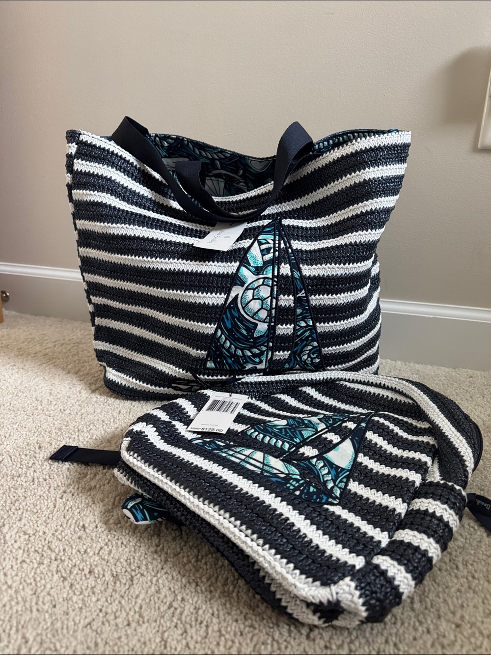 Vera Bradley Shore Enough straw tote and straw compact backpack- NWT